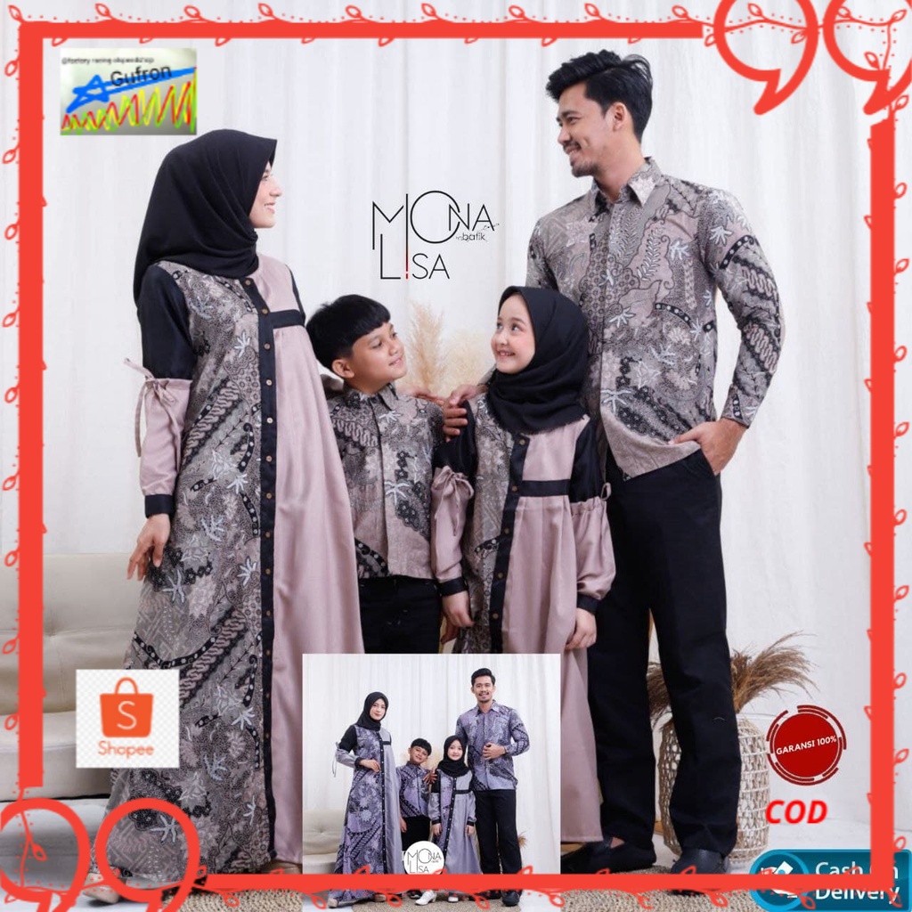 Baju Batik Couple Keluarga Modern Motif Rose Lilac Set Seragam Sarimbit Batik Kemeja Gamis Pasangan 