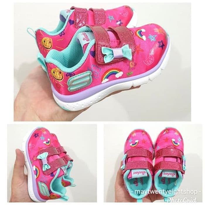 Sepatu Anak Perempuan Skechers Jump Lites Pink Velcro Original