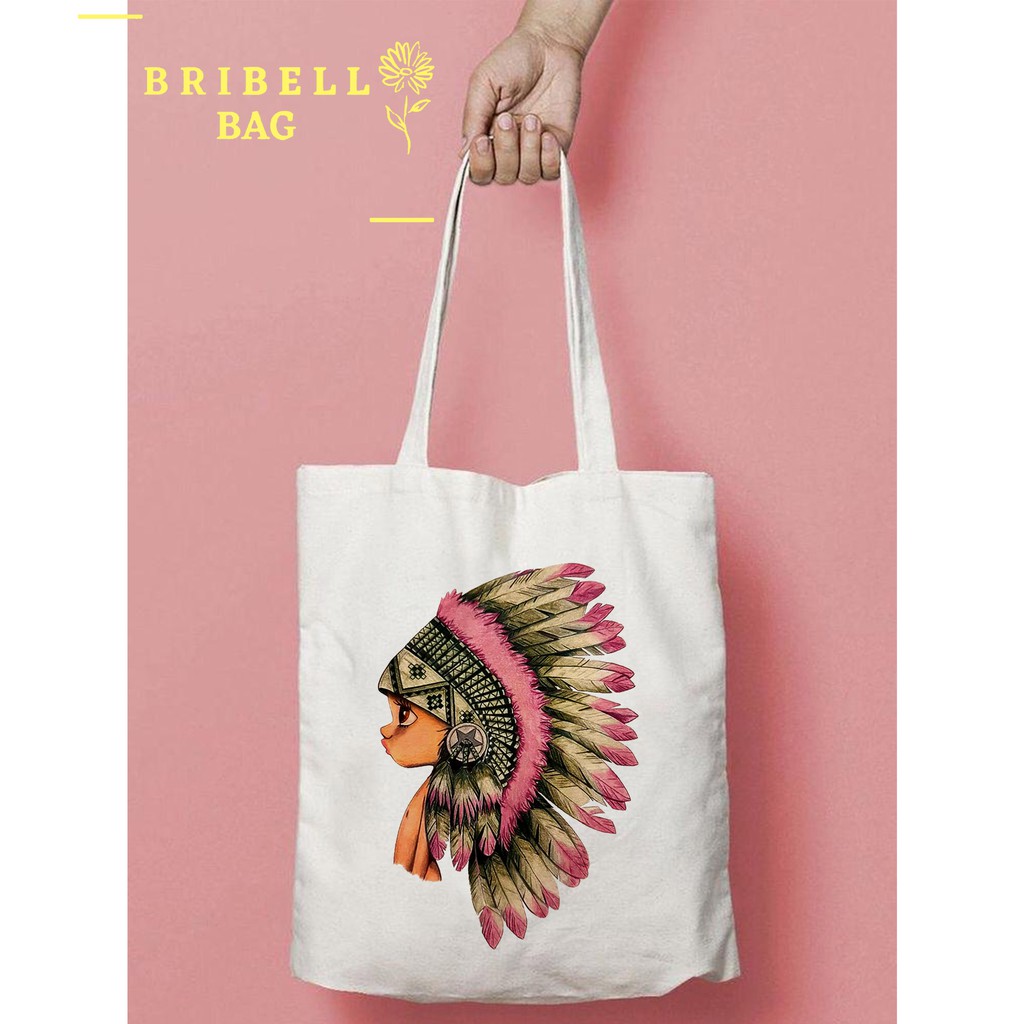 Tote Bag Kanvas Bergambar - Little Indiana Girl