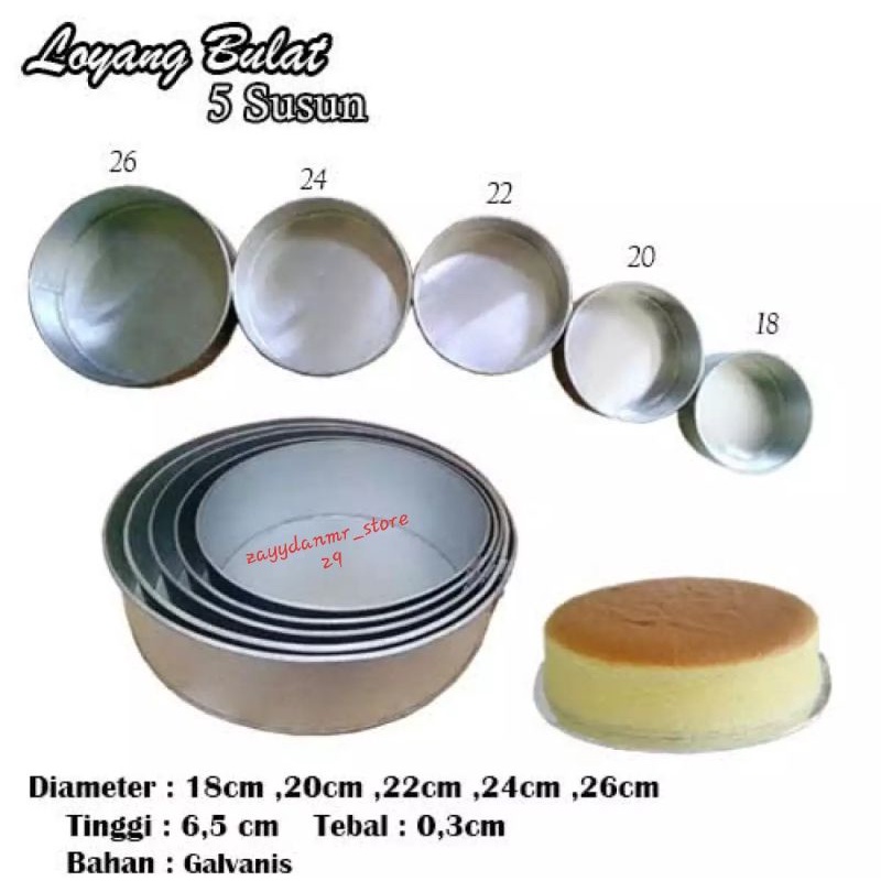 1 Set 5pcs loyang bulat galvanis loyang kue/loyang bolu/Baking pan