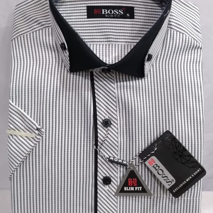 kemeja Boss Slim fit kombinasi pendek dua warna