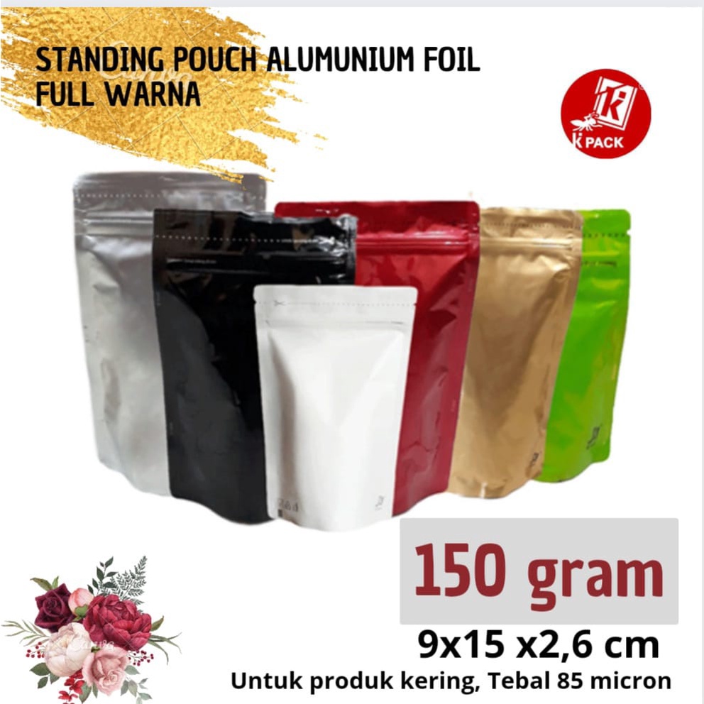 PLASTIK STANDING POUCH FULL FOIL 150GRAM