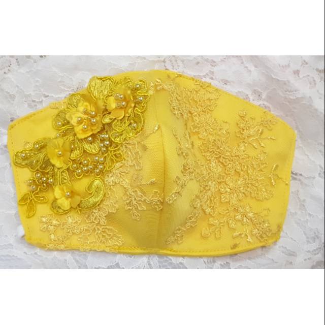 Masker Fashion Kuning Brukat