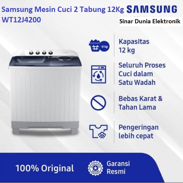 Samsung Mesin Cuci 2 Tabung 12Kg WT12J4200 Anti Karat WT12J4200MB