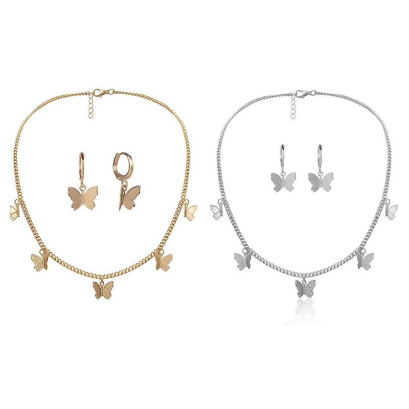 Siy Set Anting Tusukkalung Rantai Liontin Kupukupu Hypoallergenic Warna Emassilver Untuk Wanita