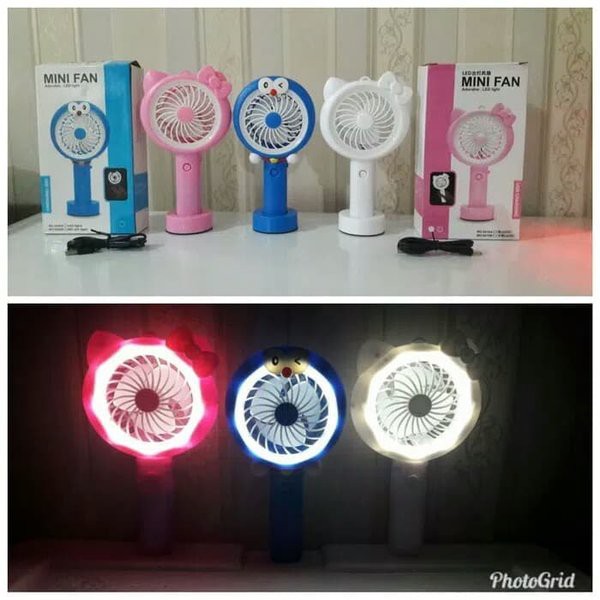 Kipas Angin Tangan Mini Karakter + Lampu LED Handy Mini Fan SX-109 Stand