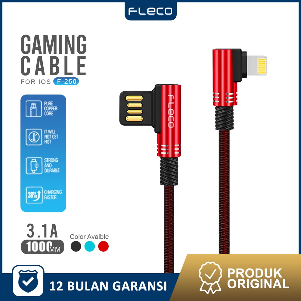 Kabel Data Gaming Quick Charging Cable Lightning/Kabel Iphone Fast Charging F-250 FLECO - Garansi 1 Tahun Rusak Ganti Baru