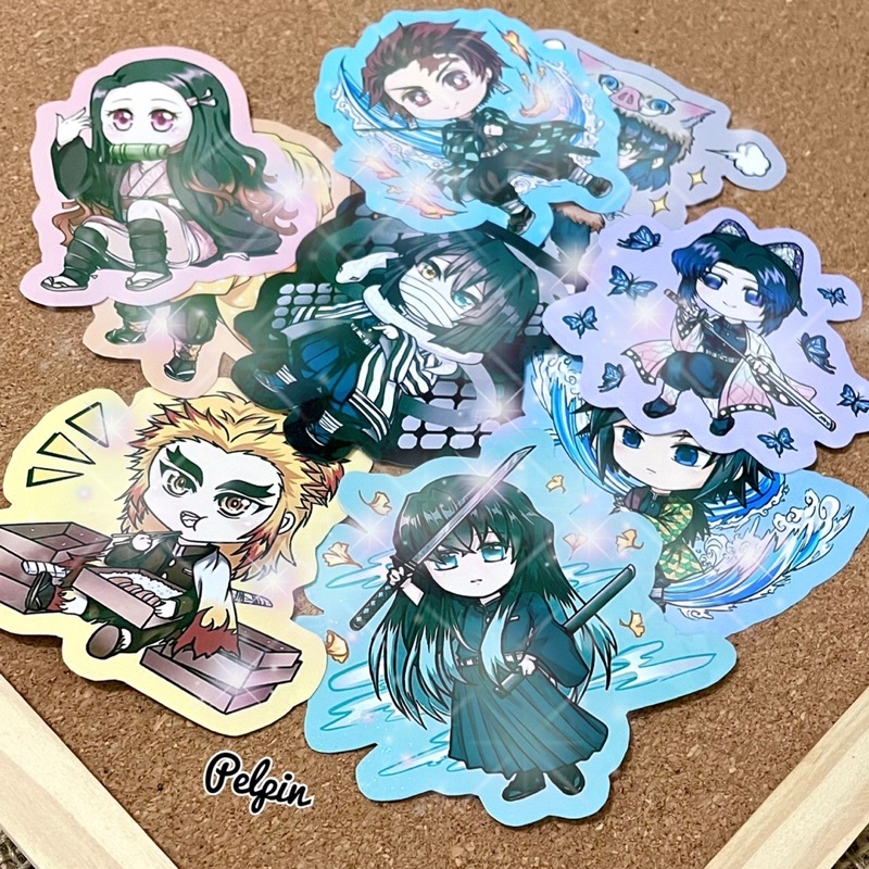 sticker set besar hologram glitter stiker set demon slayers kimetsu no yaiba nezuko tanjiro anime