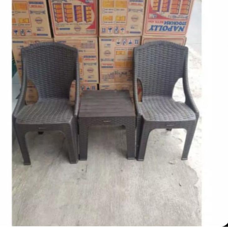 Bagus Banget.. 1set kursi teras tamu plastik anyaman rotan Napolly pangeran