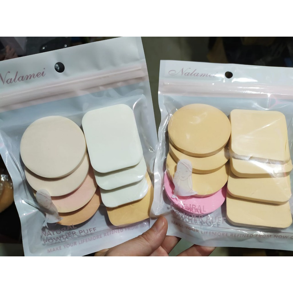 Spon Make Up Bedak Foundation Contour Wajah  BULAT + KOTAK 1 Pack isi 8 - Sponge Bedak