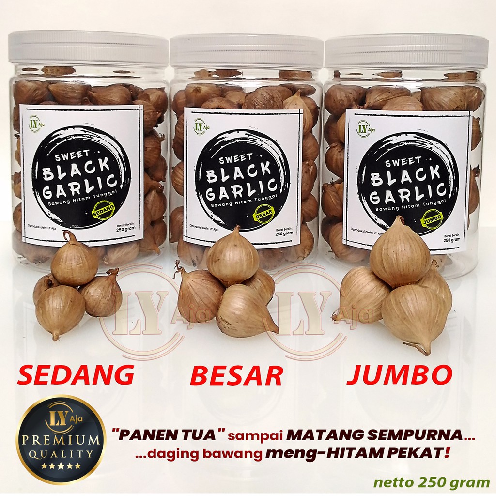 Bawang Hitam Tunggal Lanang 250 Gram Sweet Black Garlic LY Aja Size Kecil Sedang Besar Jumbo Super Premium 250 Gr