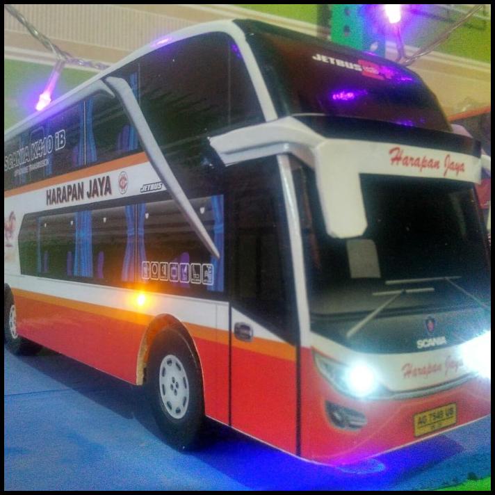 Jual Miniatur Bus Bis Harapan Jaya Double Decker Plus Lampu | Shopee ...