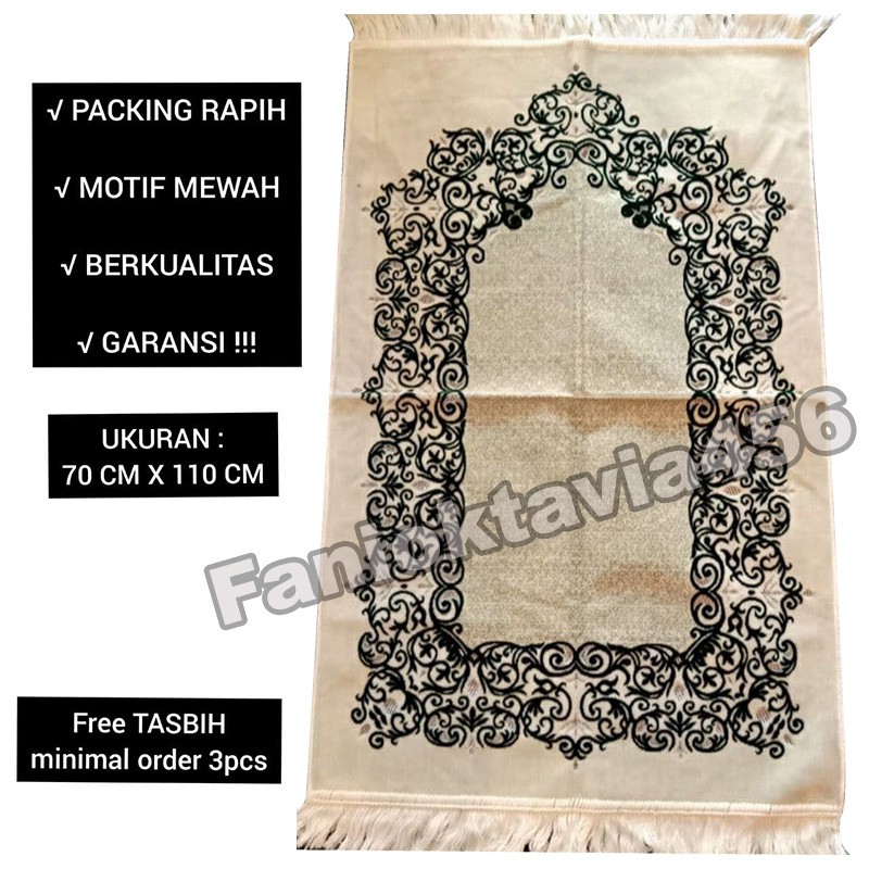 Sajadah KD42 / Sajadah Jumbo Bulu Tebal Empuk Alas Putih Motif Bunga Mewah Tengah Hijau Almas Baru