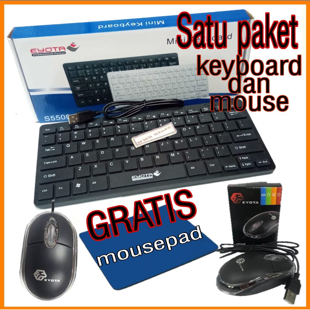 satu paket keyboard mini eyota s5500 kyboard eyota mini kibot eyota paket mous usb kabel eyota gratis mouspad murah