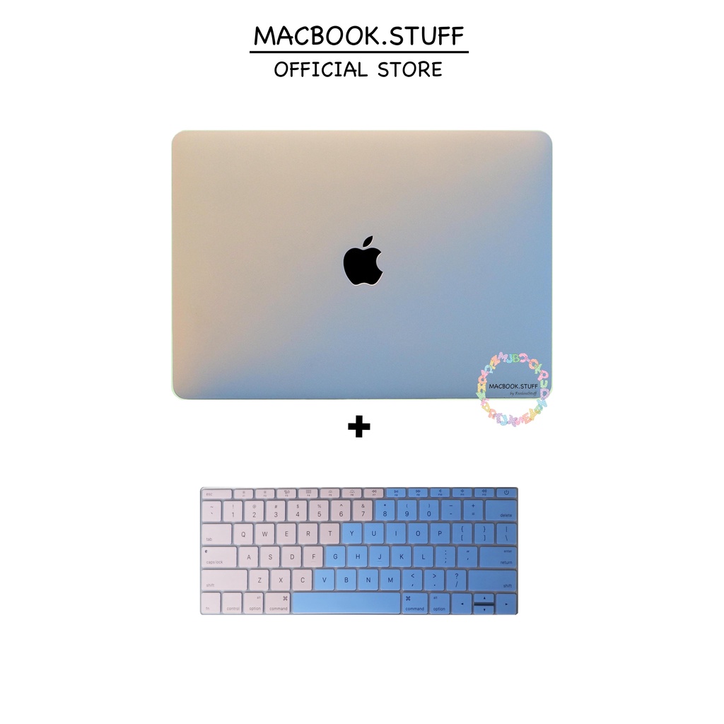 PAKET CASE &amp; KEYBOARD MACBOOK GRADASI PASTEL BABYPINK-BLUE NEW AIR PRO RETINA 11 12 13 14 15 16 INCH NON /  WITH CD ROOM / TOUCHBAR / TOUCH ID / M1 2020 2021 2022