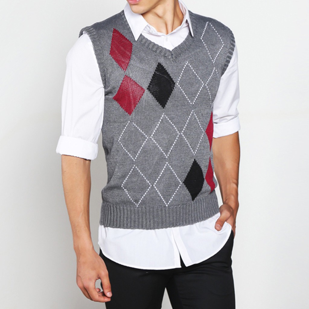 JaKet WArna COwOk JAman seKAranG sweAter ROMPI RaJut hItAM kNITT VesT 05 L580P