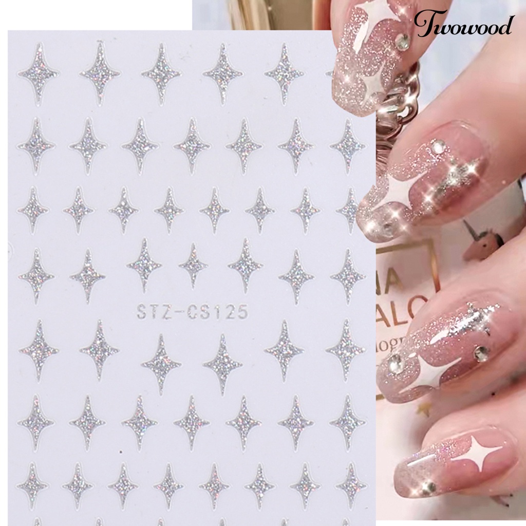 Twowood 5pcs / Set Stiker Kuku 3D Motif Starburst / Love / Beruang Aksen Glitter Untuk Nail Art / Manicure DIY