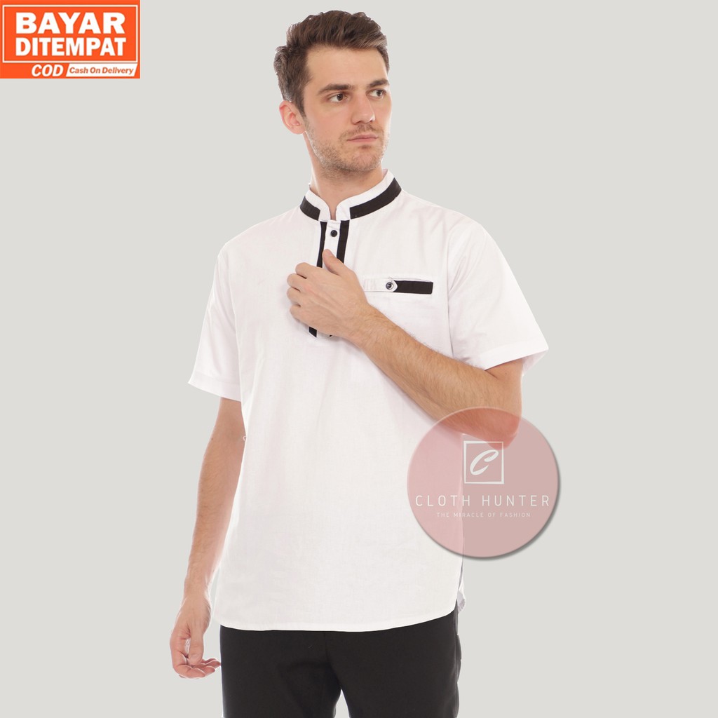 Baju Koko AMMAR Lengan Pendek Pria Terbaru Bahan Cotton Cigarette Polos