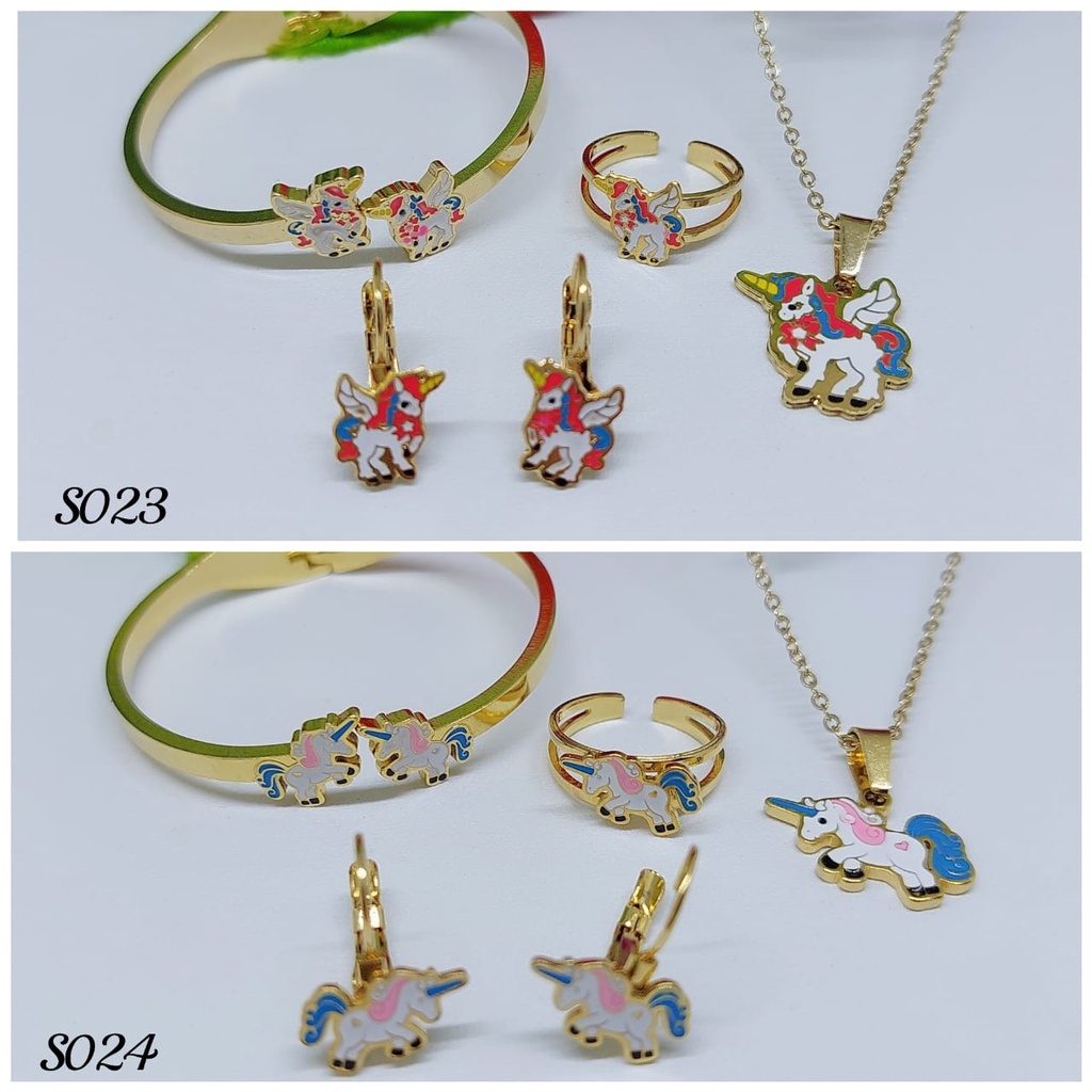 Set anak titanium (gelang,kalung,anting,cincin) perhiasan fashion S023-024