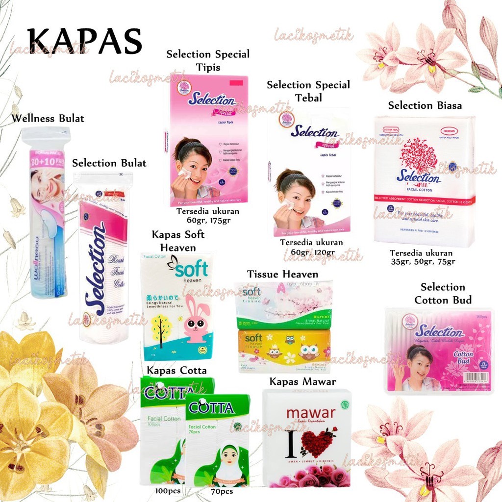 ✨LACIKOSME✨ KAPAS SELECTION FACIAL KAPAS ACNES/ MAWAR WELLNESS/ SOFT HEAVEN/ COTTA KAPAS KECANTIKAN