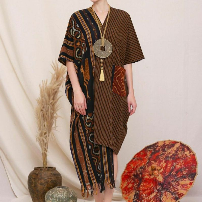 dress tenun etnik asmat - dress wanita - dress tenun jumbo - kaftan tenun - big size - hampers