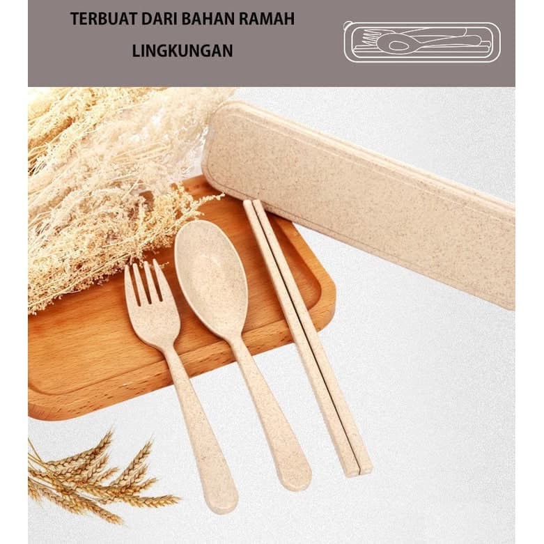 Trend-Sendok Makan Set / Sendok Garpu Sumpit Set Travel / Sendok Makan Jerami Gandum