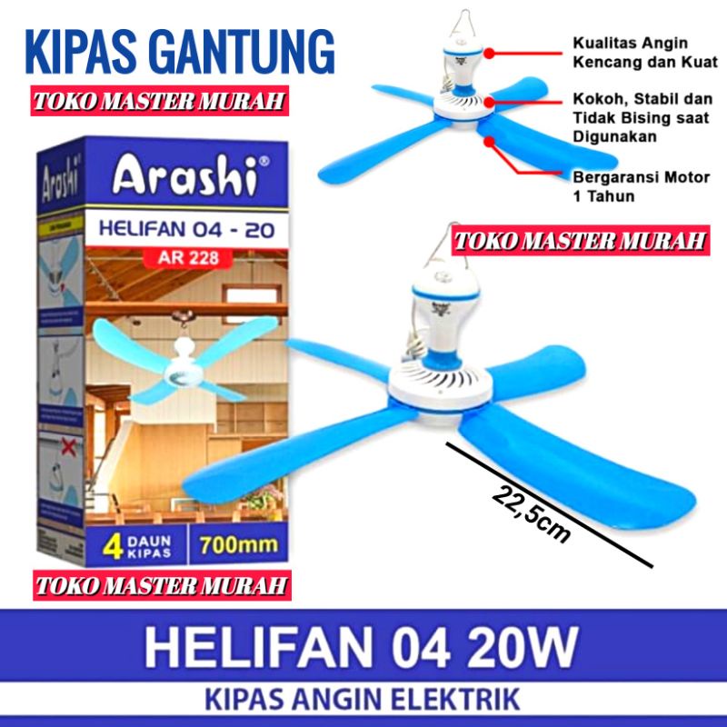 Kipas Gantung 20W Helifan 20Watt Arashi 20 Watt Kipas Angin Elektrik