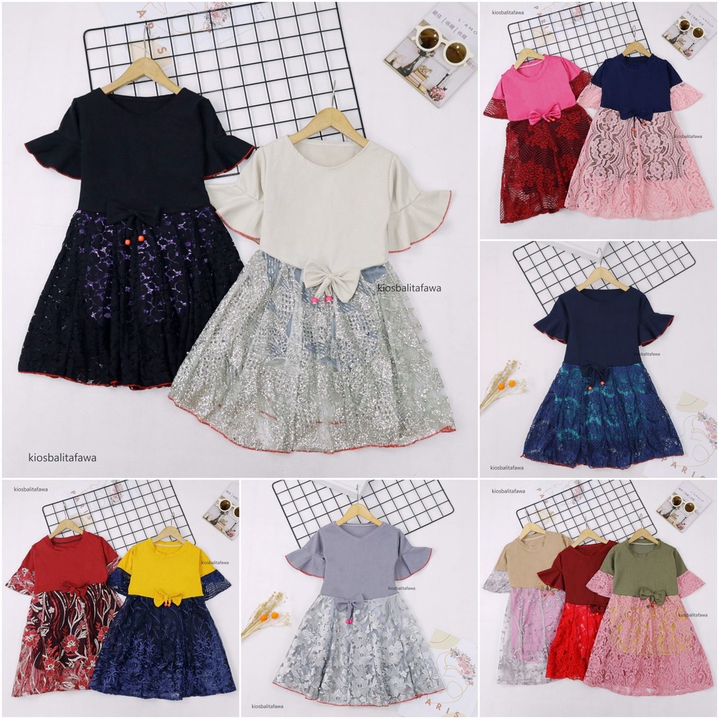 Dress Brokat Laura uk 1-8 Tahun / Dres Baju Anak Perempuan Brukat Gaun Pesta Import Quality Murah