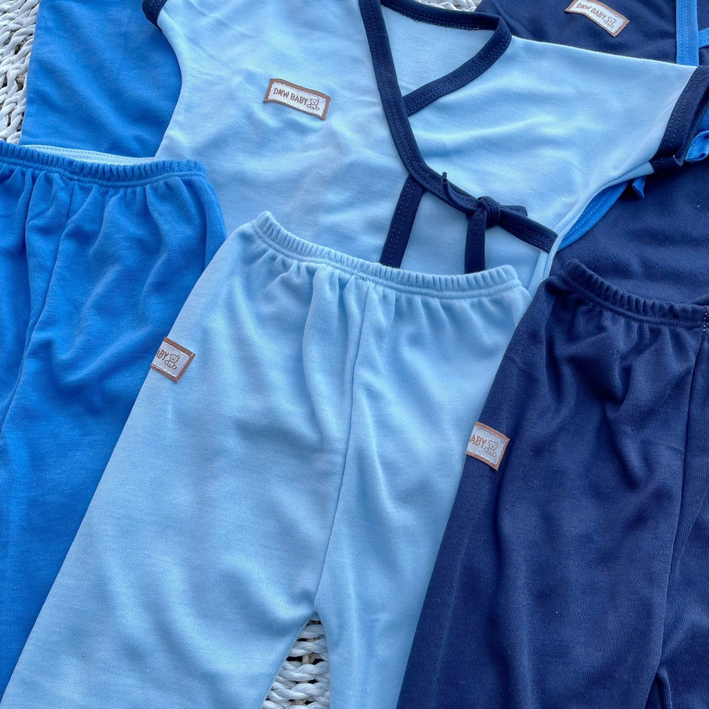 3 Stel Baju Bayi Newborn Kimono Polos BIRU Lengan Pendek Asyam Baby