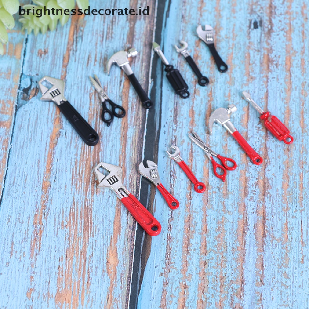 (Birth) 6pcs / Set Mainan Miniatur Kunci Pas + Palu Untuk Aksesoris Rumah Boneka (Id)