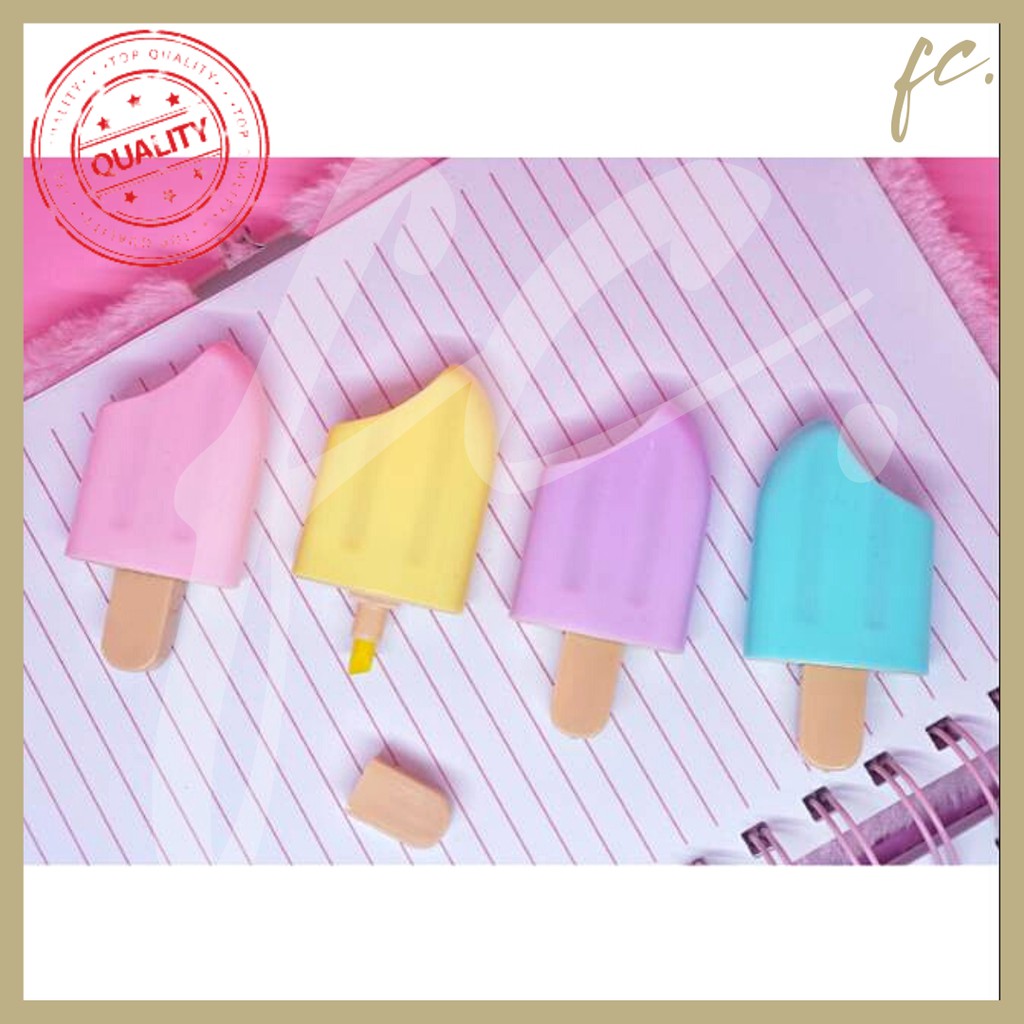 

1 SET ISI 4 STABILO / MARKER / HIGHLIGHTER BENTUK ICE CREAM ES KRIM SCOOP MINISO GROSIR READY COD
