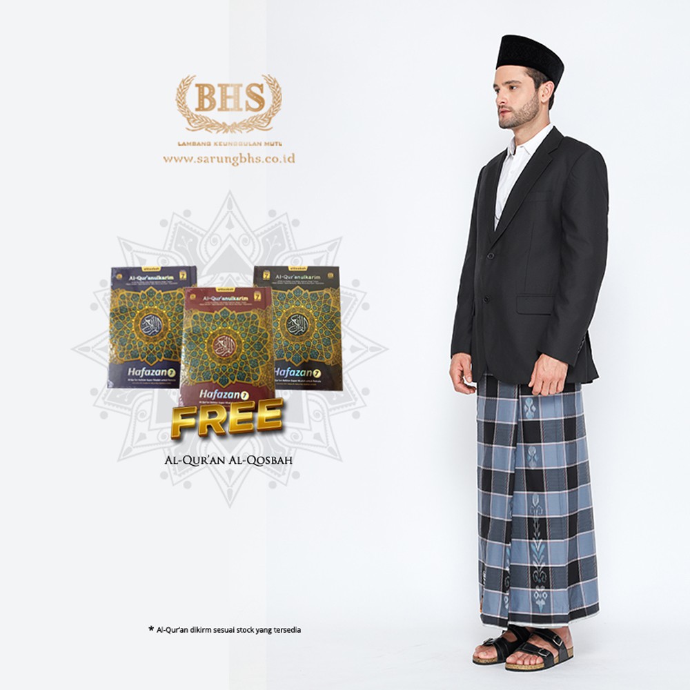 Sarung BHS Royal Gold Motif Crepe Donggala Ikat Warna Biru Hitam