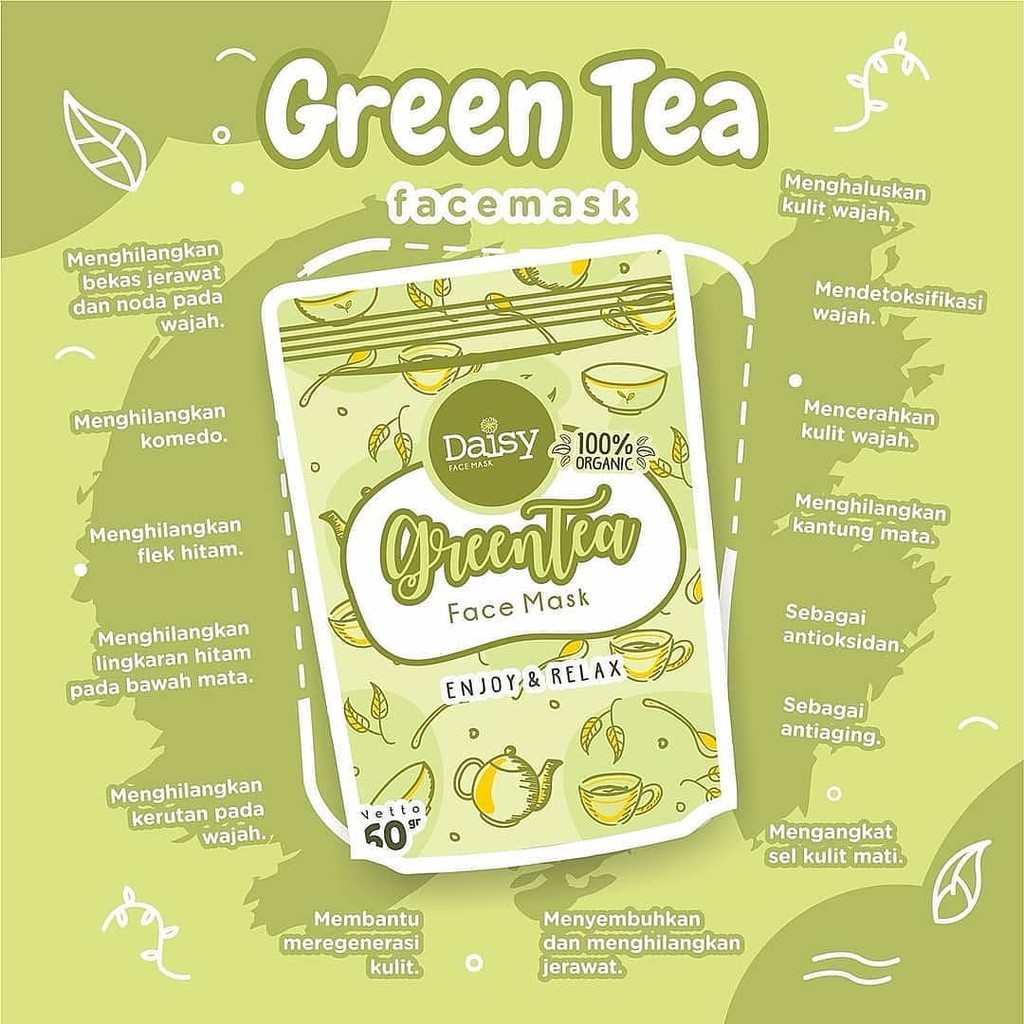 [FREE GIFT] Masker Organik Greentea Facemask by Daisy Organic (Packaging ziplock)