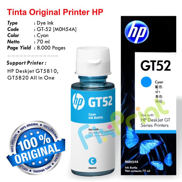 Tinta Refill Botol HP GT53 GT52 Black / Color Printer HP GT5810 GT5820 Inktank 315 415 Original Ori