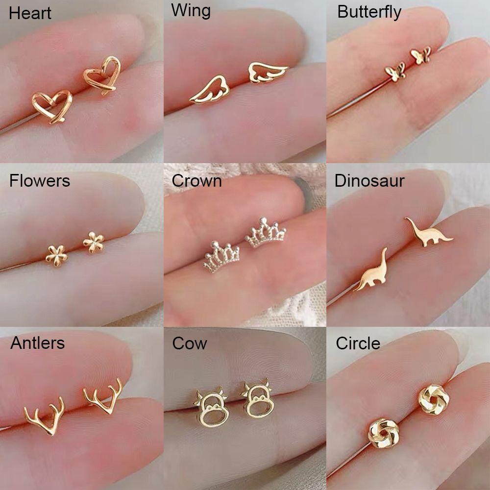 ❈ROWAN❈ Tiny Heart Star Circle Hypoallergenic Dinosaur Butterfly Mini Stud Earrings Helix Cartilage Tragus New Fashion Gifts 925 Silver for Women Girls Ear Piercing Jewelry/Multicolor