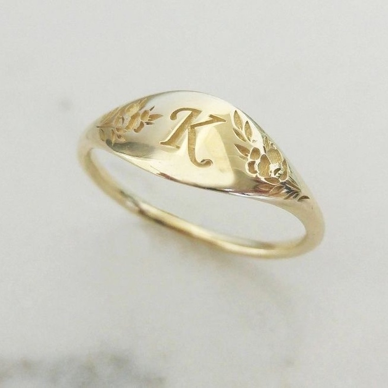 Vintage Engraving Craft Creative Letters K Gold Ring