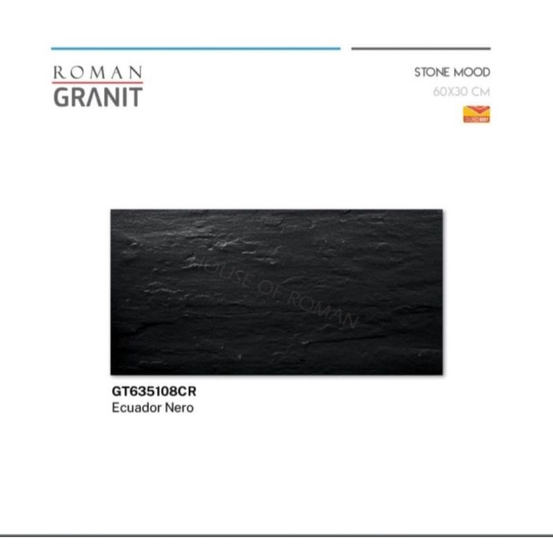 Granit Roman 30x60 dEcuador Nero (Stone Mood) / Granit Motif Batu Hitam / Granit Lantai Outdoor / Granit Motif Kasar Hitam / Lantai Garasi Mobil / Lantai Area Taman / Lantai Granit Hitam / Granit Roman Murah / Granit Tekstur Kasar