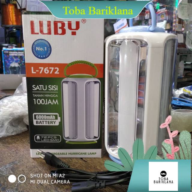 lampu emergency luby L-7672 dengan usb cas tahan hingga 100 jam
