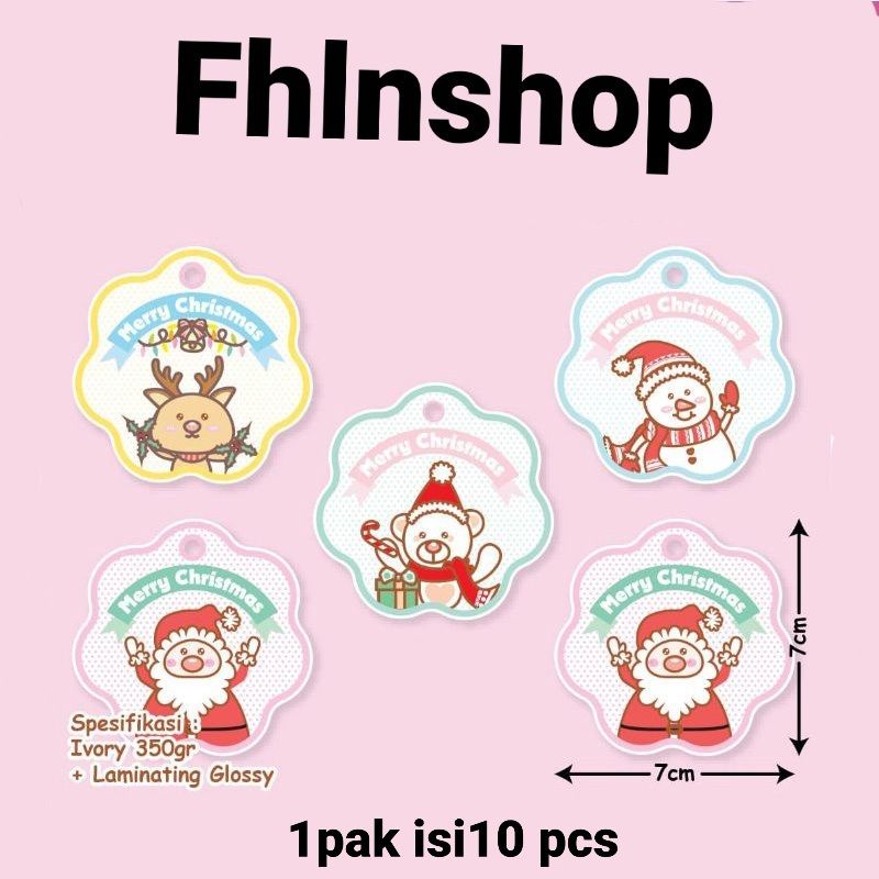 

10pcs hang tag natal lucu/ kartu tag hadiah christmas santa claus snowman and friend