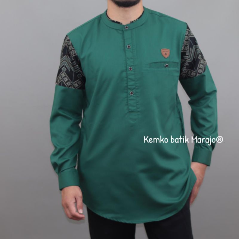 KOKO KURTA LENGAN PANJANG BAHAN TOYOBO kombi songket WARNA PUTIH  MOCCA ABU maroon hijau  M L XL