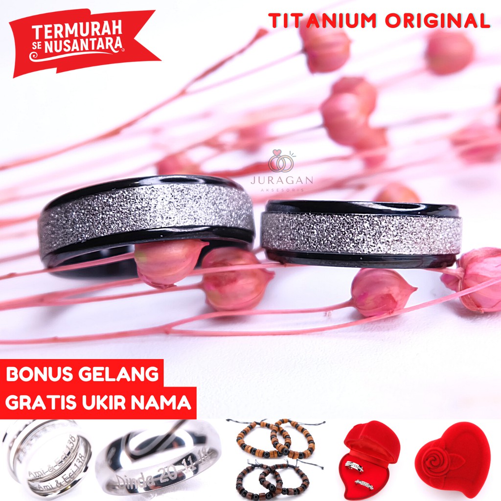 [UKIR NAMA + BOX HATI] Cincin Couple BUCIN Titanium M30 BONUS Gelang Couple