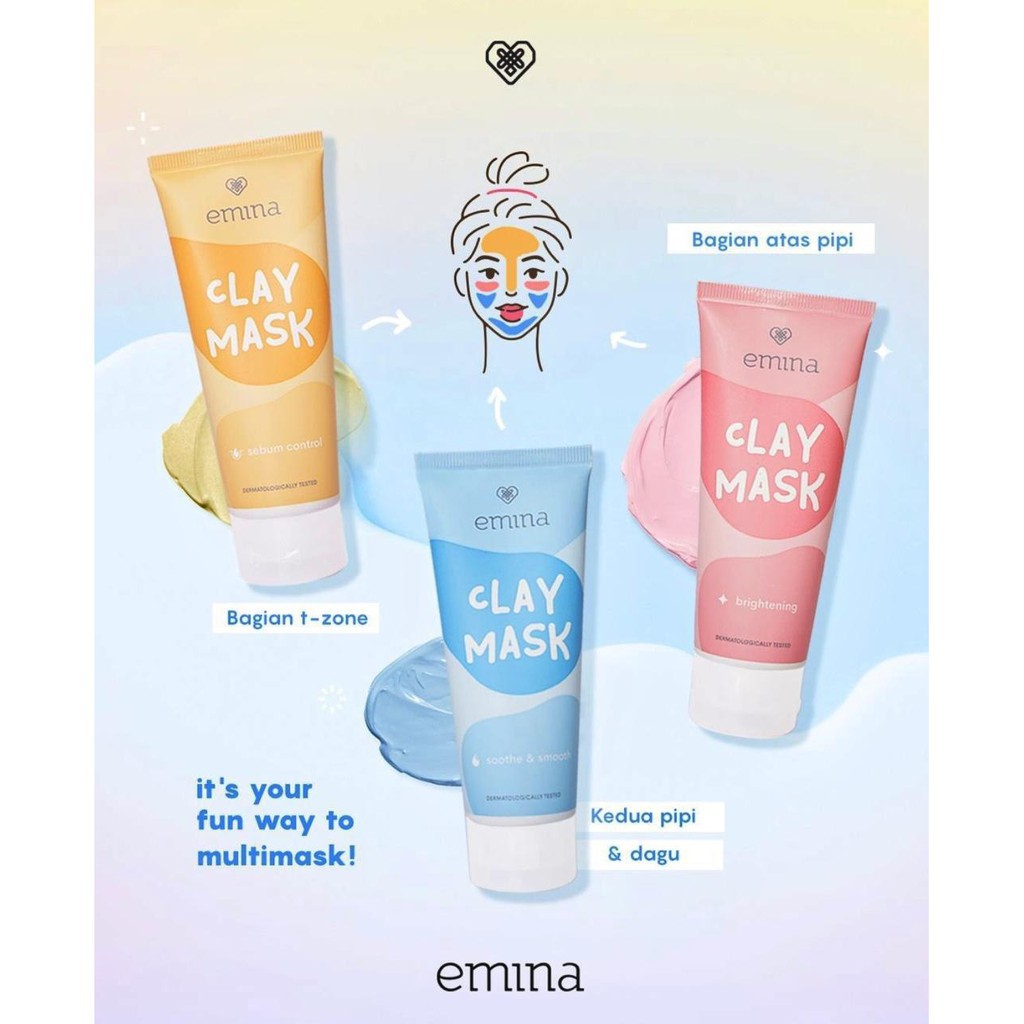 EMINA Clay Mask 60ml Masker Wajah Masker Emina Soothe Brightening Sebum by AILIN