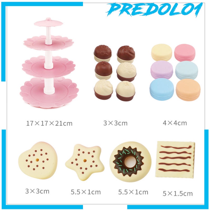 [PREDOLO1] Kids Pretend Role Play Toy - 3-Tier Cookies &amp; Desserts Tower Play Food Set