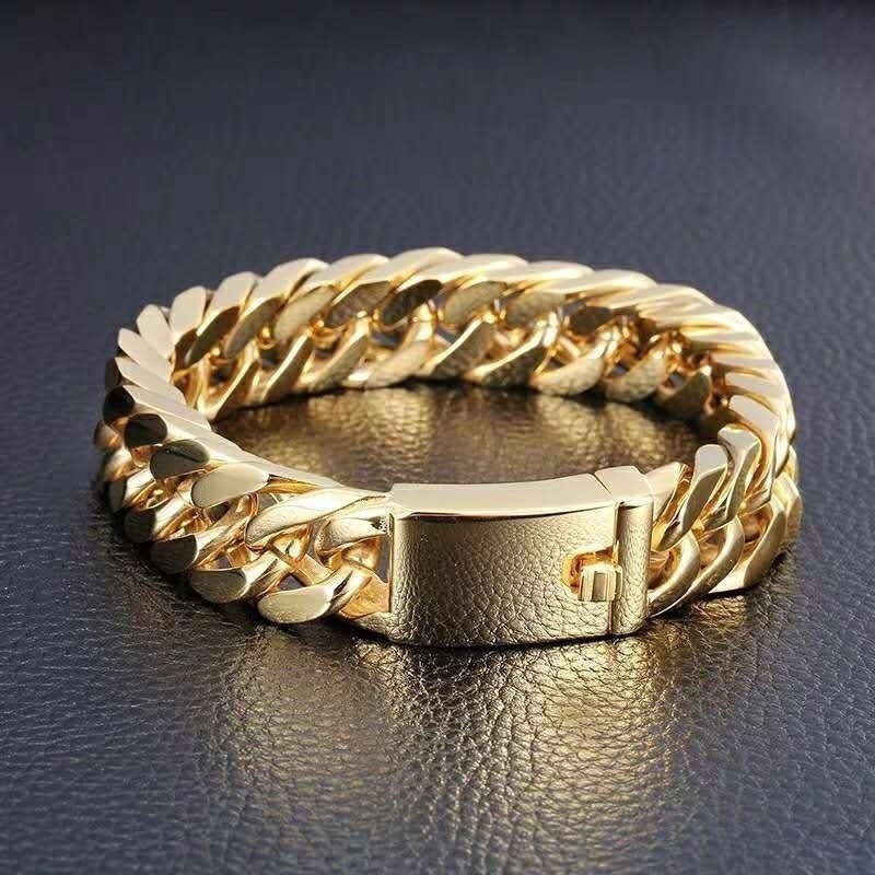 Gelang Rantai Cuba 18K Gold Gaya Punk Untuk Pria Dan Wanita