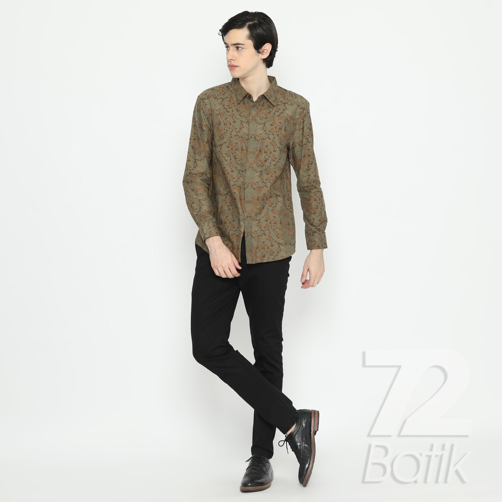 BAJU BATIK PRIA Kemeja Hem Lengan Panjang Slimfit Premium Motf Elegant Warna Hijau Alam 727151 Cap 72 - Baju Kemeja Atasan Pakaian Setelan Batik Pria Cowok Laki Laki Remaja Keluarga Kantor Lengan Panjang Modern Slimfit Slim Fit Premium Kekinian