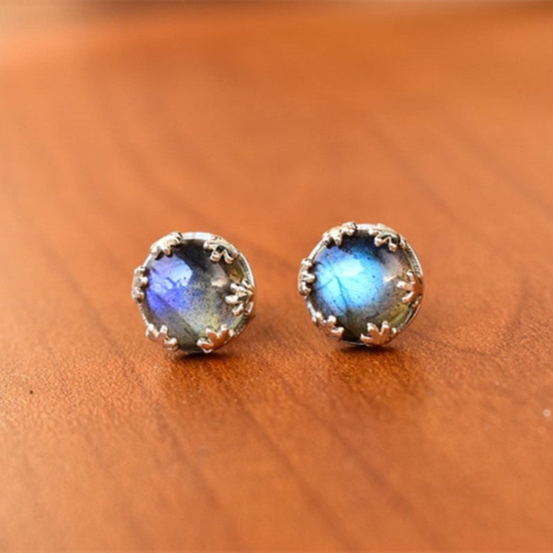 Anting Stud Desain Snowflake Moonstone Gaya Retro Bohemian Untuk Wanita