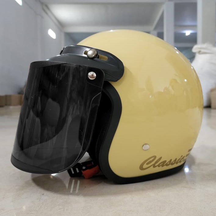 Helm Bogo Retro Dewasa Pria Wanita Polos Klasik SNI Motor-cream pastel