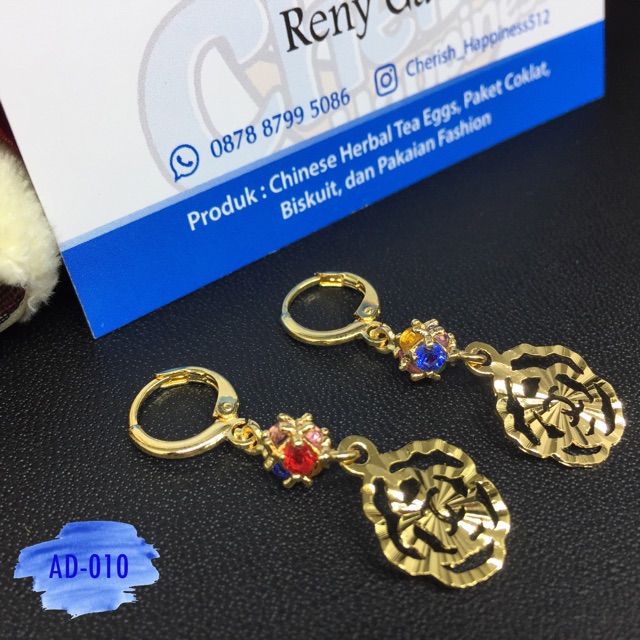 Anting Lapis Emas Bentuk Permata Warna/i ~ Perhiasan ~ Jewelry ~ Accessories