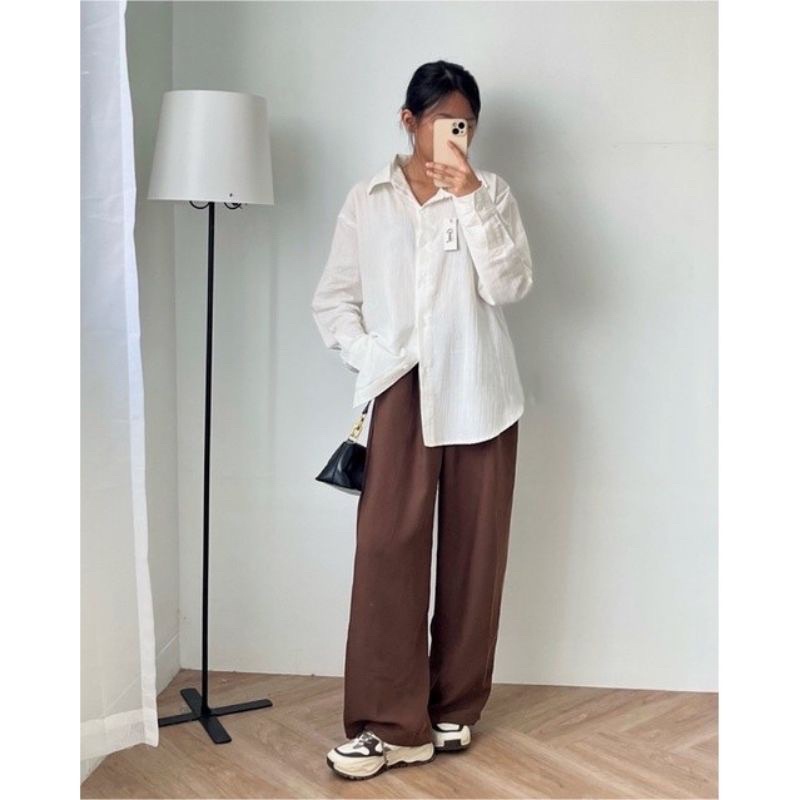 Kemeja Linen Crinckle Oversize Wanita - Suki Shirt