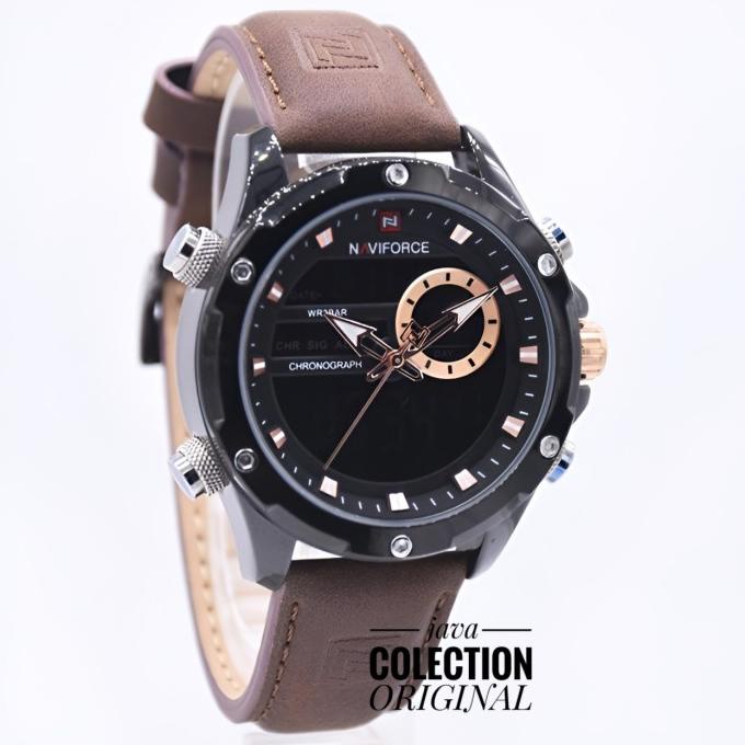 Jam Tangan Pria Naviforce Nf9208 Dual Time Tali Kulit Original Ultrashop09